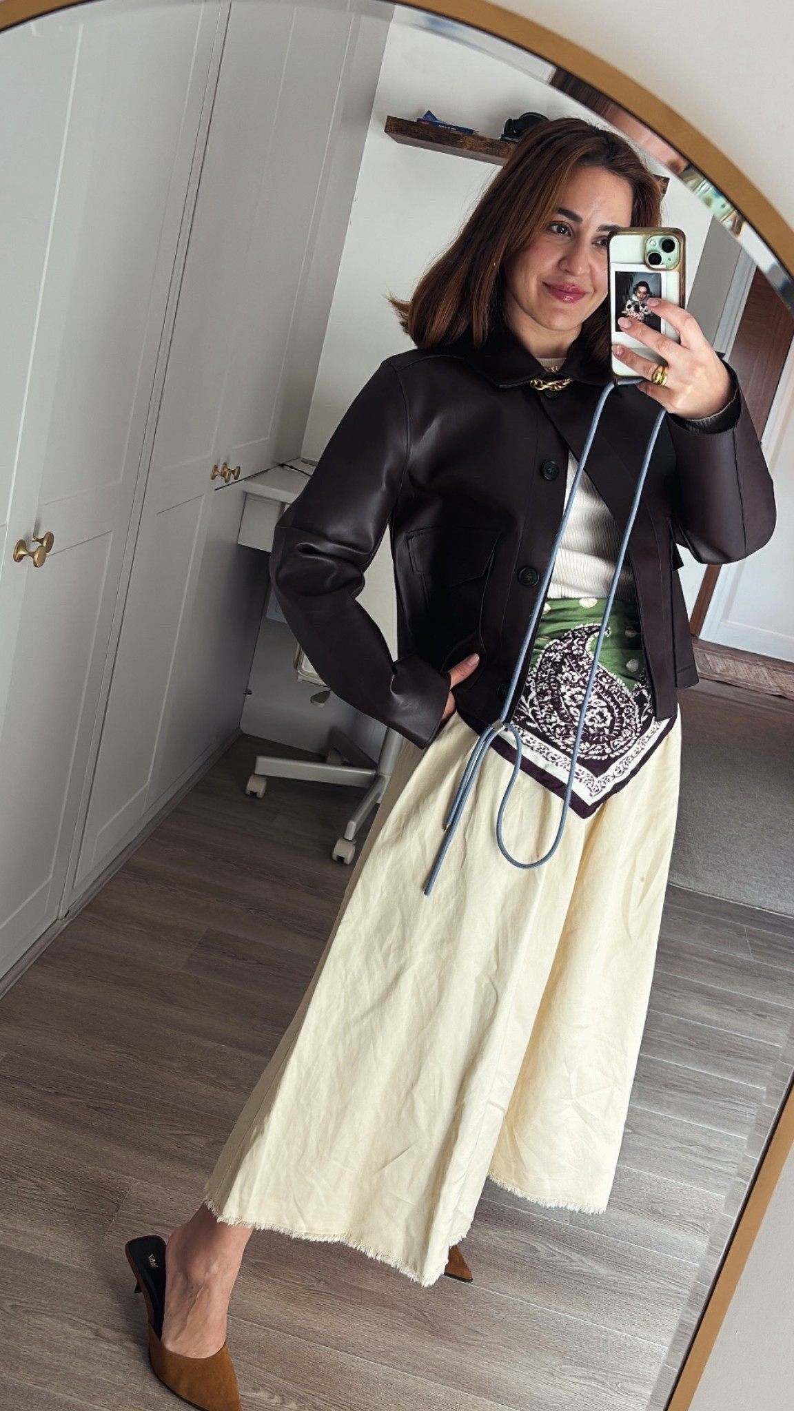 Burgundy leather jacket and pastel yellow skirt for Autumn. Scarf styling to add to the look 
#scarfstyling #leatherjacket #autumnjackets

#LTKautumn #LTKFashionMonth #LTKuk