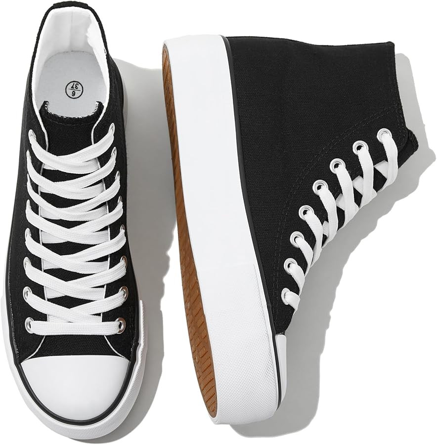 SERNIAL Womens White Platform Sneakers High Top Platform Shoes Fashion Canvas Shoes for Women | Amazon (US)