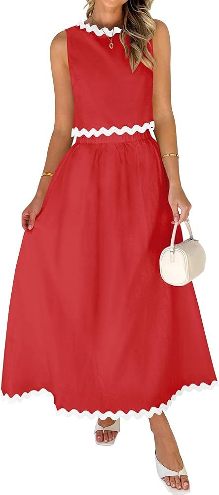 ZESICA Women's 2024 Summer Two Piece Sets Casual Sleeveless Tank Top and A Line Flowy Maxi Skirt ... | Amazon (US)