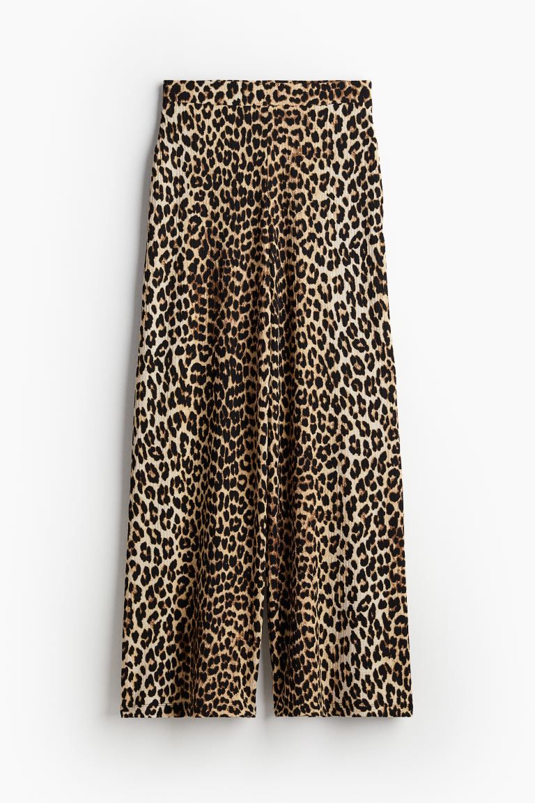 Wide jersey trousers - Beige/Leopard print - Ladies | H&M GB | H&M (UK, MY, IN, SG, PH, TW, HK)