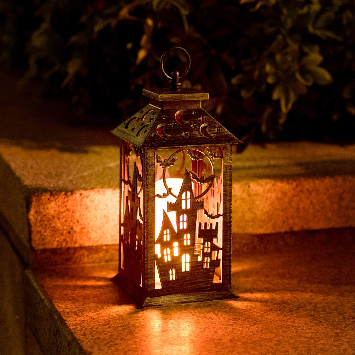 HUYIENO Halloween Lanterns with Candle Decorative Hanging Lights with Timer Function for Indoor Outd | Amazon (US)