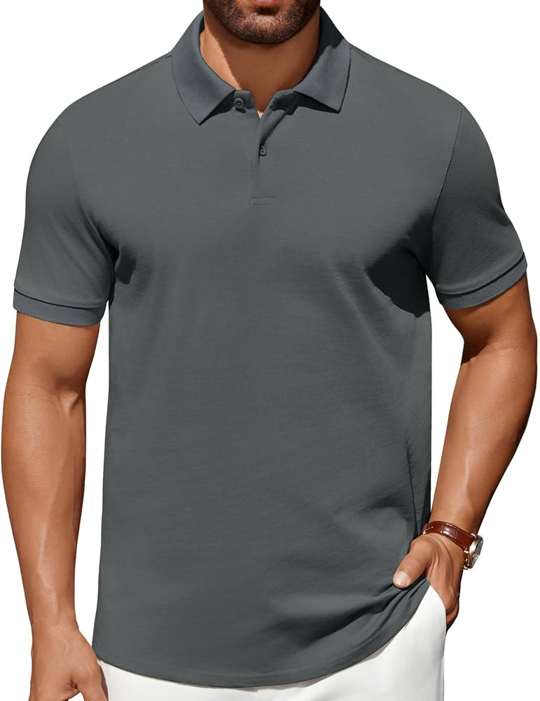 COOFANDY Men's Polo Shirts 100% Cotton Heavyweight Short Sleeve Button Golf Shirts Classic Pullov... | Amazon (US)
