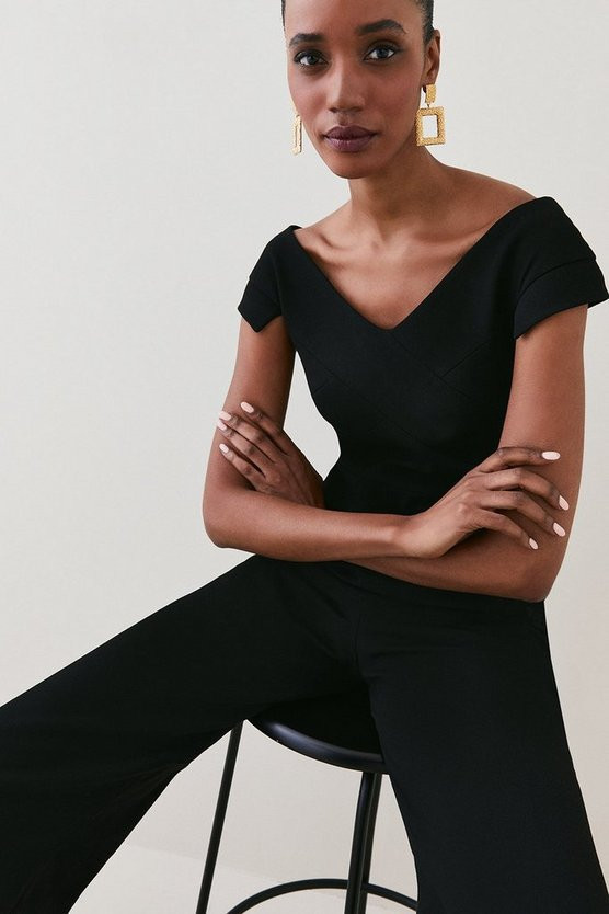 Structured Crepe Cross Detail Jumpsuit | Karen Millen UK + IE + DE + NL