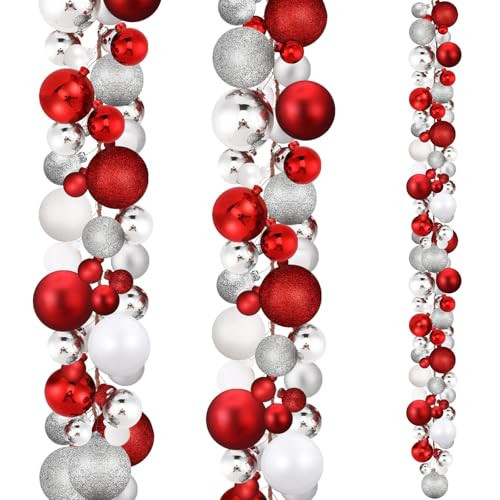 Yuxung 2 Pcs Christmas Ball Garland 6 ft Ball Ornaments Christmas Bulb Garland Xmas Tree Bauble Decorations for Party Supplies Indoor Outdoor Home Office Decoration Accessories(Red,White,Silver) | Amazon (US)