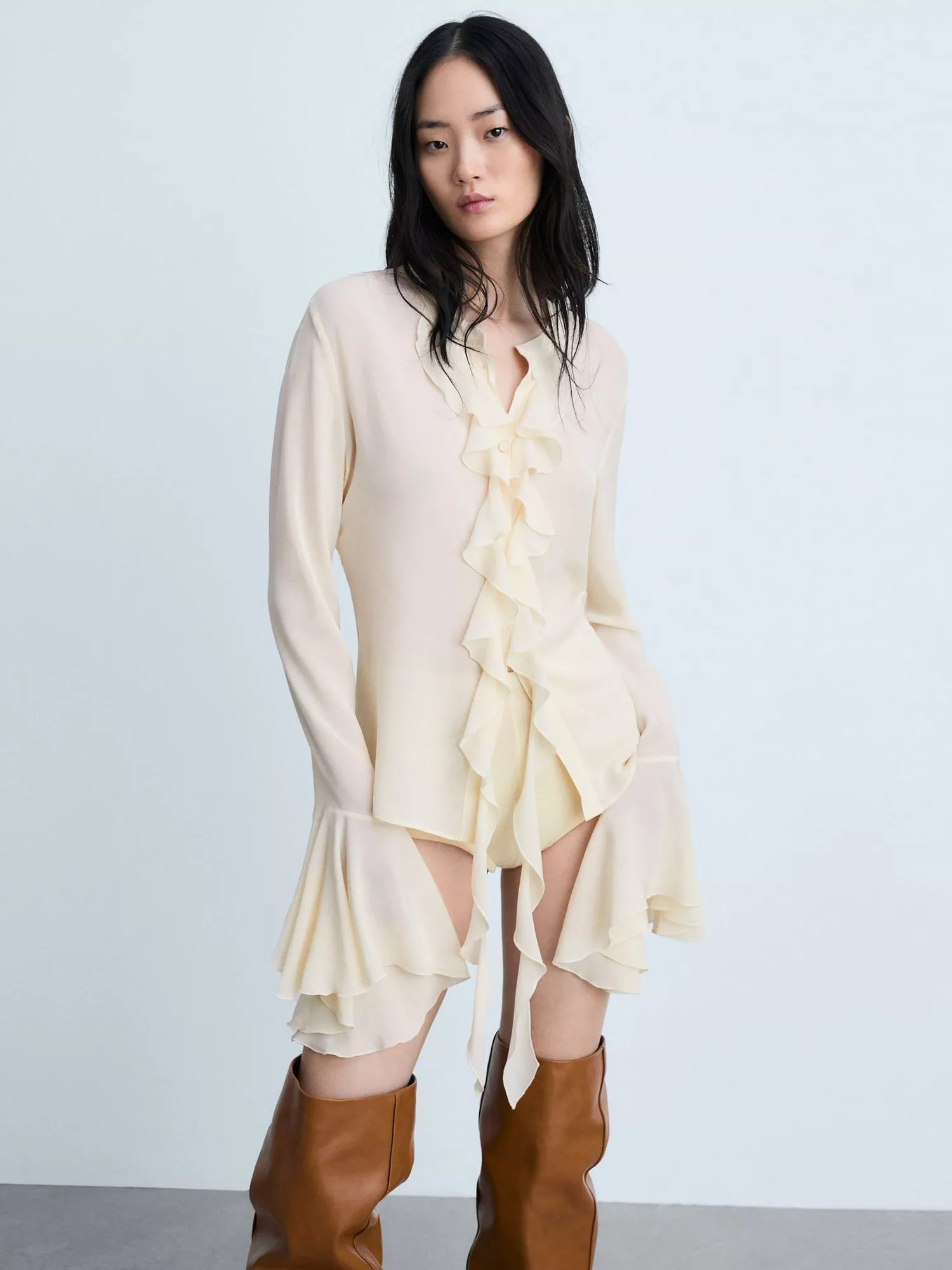 Mango Flint Ruffle Blouse, Cream | John Lewis (UK)