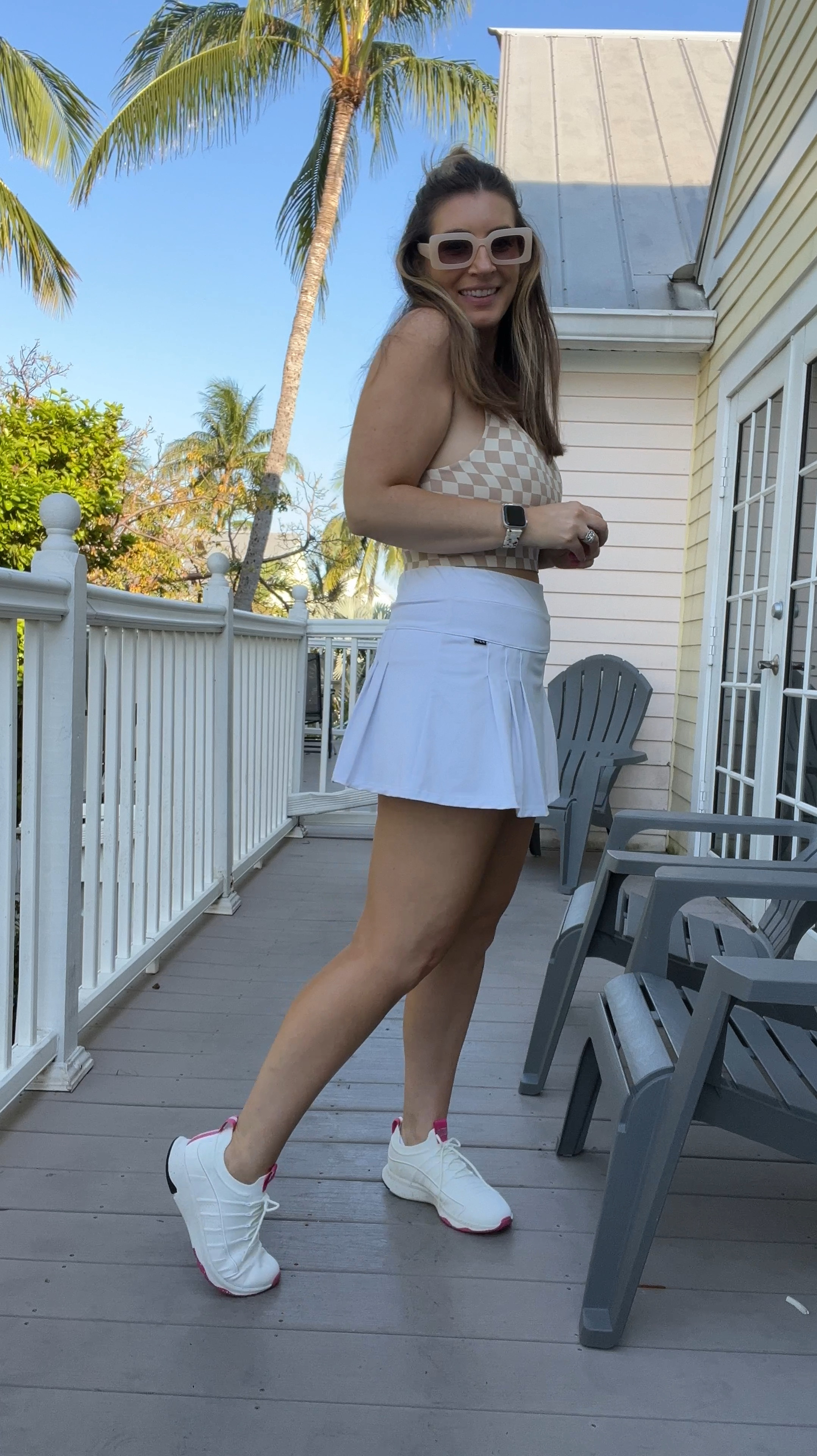Checker print crop top, sports bra, activewear, Amazon tennis skort, tennis skirt, white sneakers, Amazon sunglasses 


#LTKfindsunder50 #LTKfitness #LTKstyletip