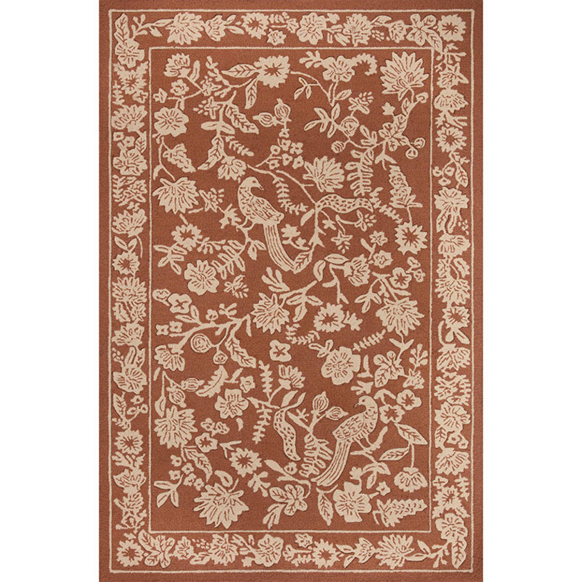Arboretum Wool Rug - Aviary Amber, Animals Whimsy, Floral, Pattern Print, 7' 9"" x 9' 9"" - Orange/Coral, Size 8 X 10 | The Company Store | The Company Store