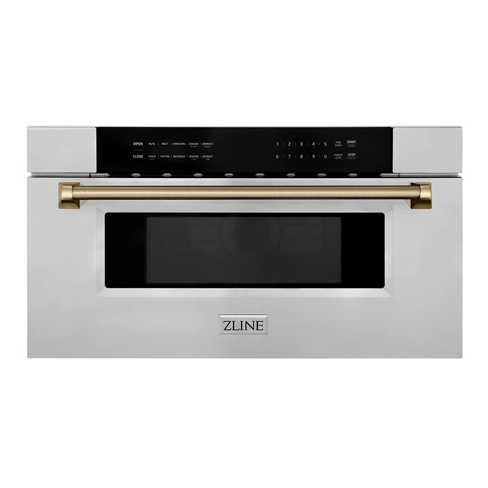ZLINE Autograph 30 in. Microwave Drawer in Stainless Steel and Polished Nickel Helix Handle | Way... | Wayfair North America
