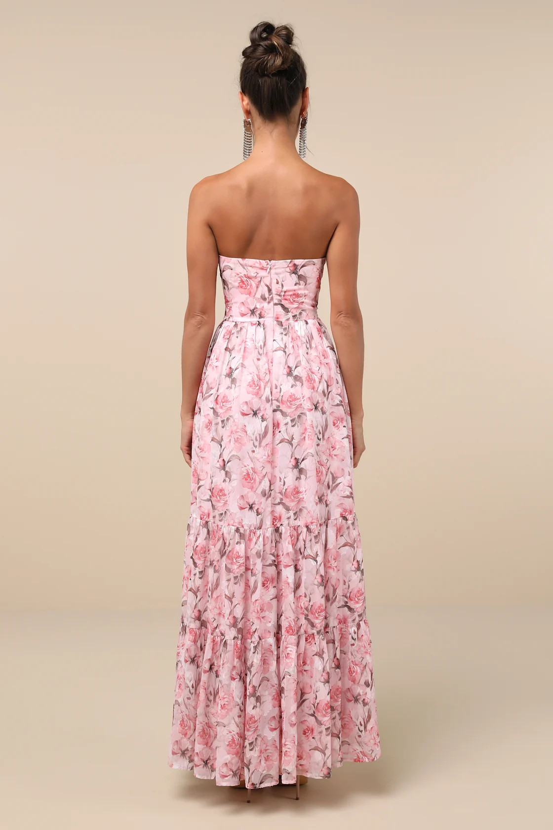 Special Moment Pink Floral Strapless Bustier Maxi Dress | Lulus