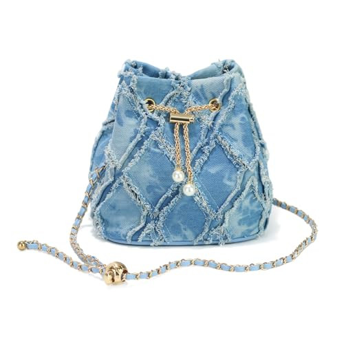 Small Denim Bucket Bag for Women, Quilted Jean Drawstring Purse with adjustable & detachable Strap,Stylish Shoulder Handbag | Amazon (US)