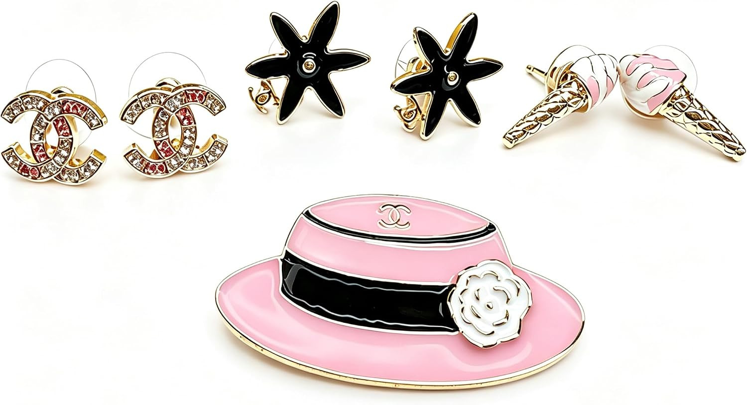Fashion Stud Earrings and Brooch Set, Gold-Tone Enamel | Amazon (US)