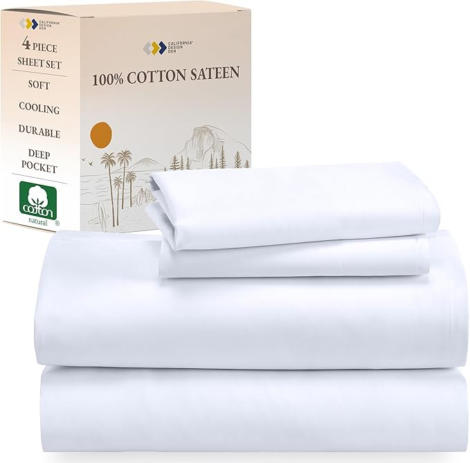 California Design Den Natural 100% Cotton Sheets King Size Bed Sheets Set With Deep Pockets, Soft... | Amazon (US)