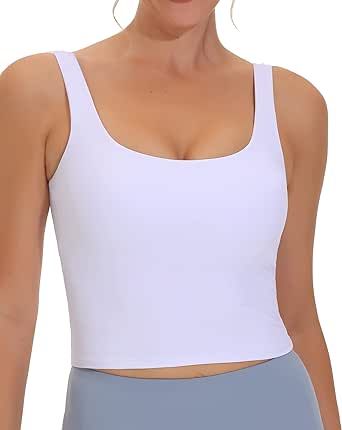 THE GYM PEOPLE Women's Square Neck Longline Sports Bra Workout Removable Padded Yoga Crop Tank To... | Amazon (US)