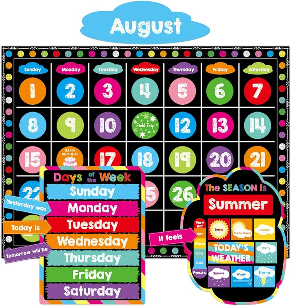 Chalkboard Brights Calendar Bulletin Board Set Colorful Classroom Decoration 99 Pcs | Amazon (US)