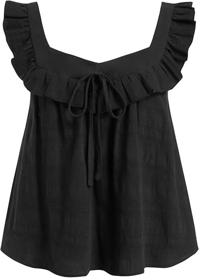 CIDER Womens Going Out Tank Crop Tops Eyelet Embroidered Floral Ruffle Square Neck Tie Sleeveless... | Amazon (US)