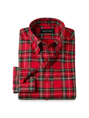 Comfort Stretch Non-Iron Plaid Dress Shirt - Red | Paul Fredrick MenStyle
