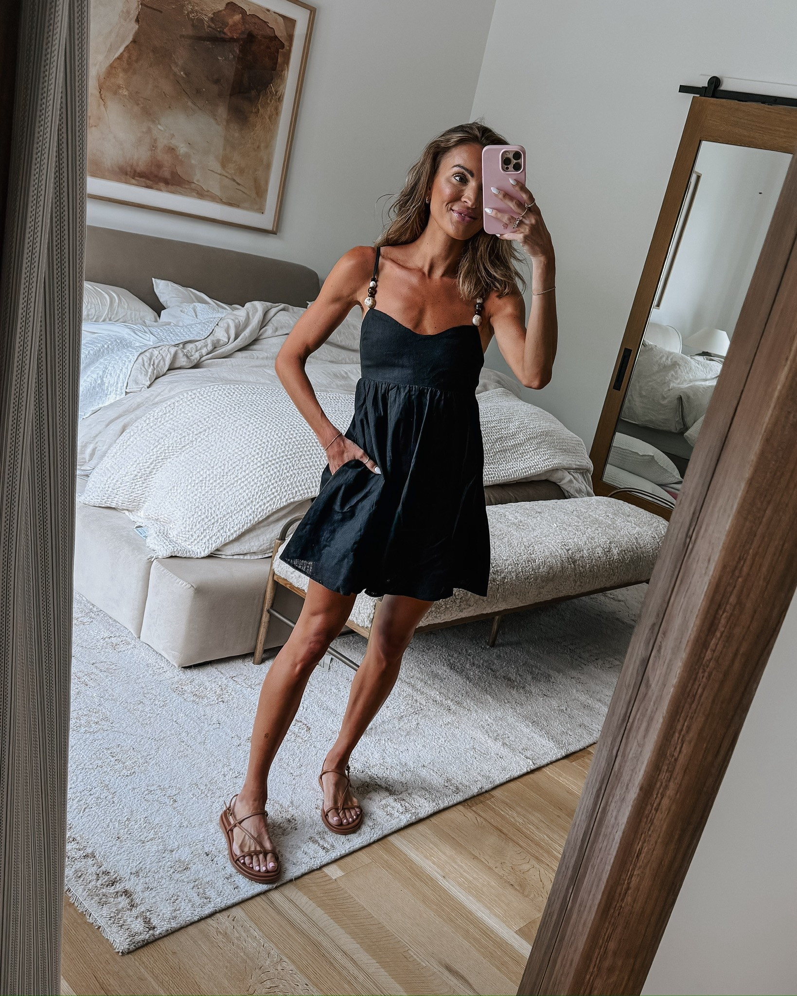 love the beaded details on this little mini dress! 🖤 on sale today! 