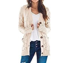 PRETTYGARDEN Women's Open Front Cardigan Sweaters Fashion Button Down Cable Knit Chunky Outwear C... | Amazon (US)