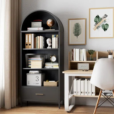 30.7''w X 72.8''h X 15.4''d Metal Arched Bookshelf, Accent Arch Kitchen Pantry Cabinet With Drawer For Home Office Bar Living Room Farmhouse, Assembly | Wayfair North America