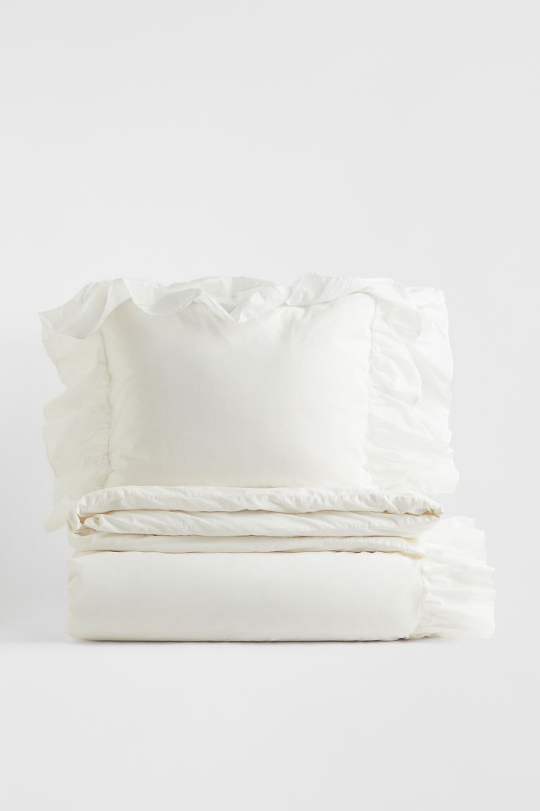 Flounce-trimmed double duvet cover set | H&M (UK, MY, IN, SG, PH, TW, HK)