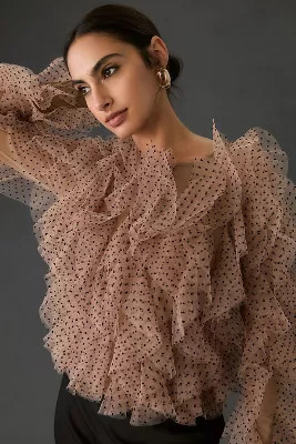 DOLAN Mesh Ruffle Blouse | Anthropologie (US)