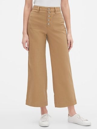 High Rise Wide-Leg Crop Khaki Pants | Gap Factory