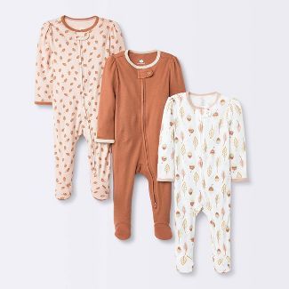 Baby Girls' 3pk Fall Zip-Up Sleep N' Play - Cloud Island™ Orange | Target