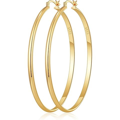 LOUMILEO Sterling Silver Hoop Earrings Large Silver Hoop Earrings for Women Lightweight Big Hoops... | Amazon (US)