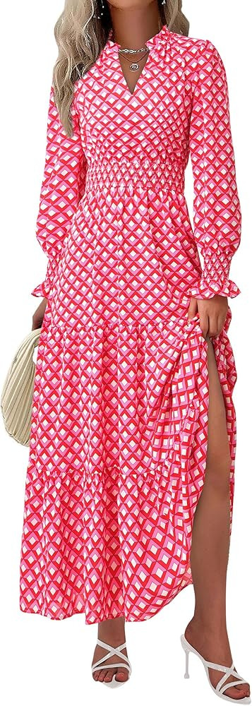 PRETTYGARDEN Women's Floral Maxi Dress 2026 Fall Long Sleeve V Neck A Line Long Flowy Spring Part... | Amazon (US)