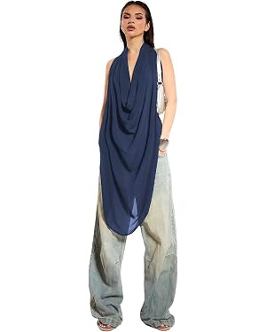 OYOANGLE Women's Cowl Neck Backless Halter Top Y2k See Through Tank Tops | Sleeveless Draped Chif... | Amazon (US)
