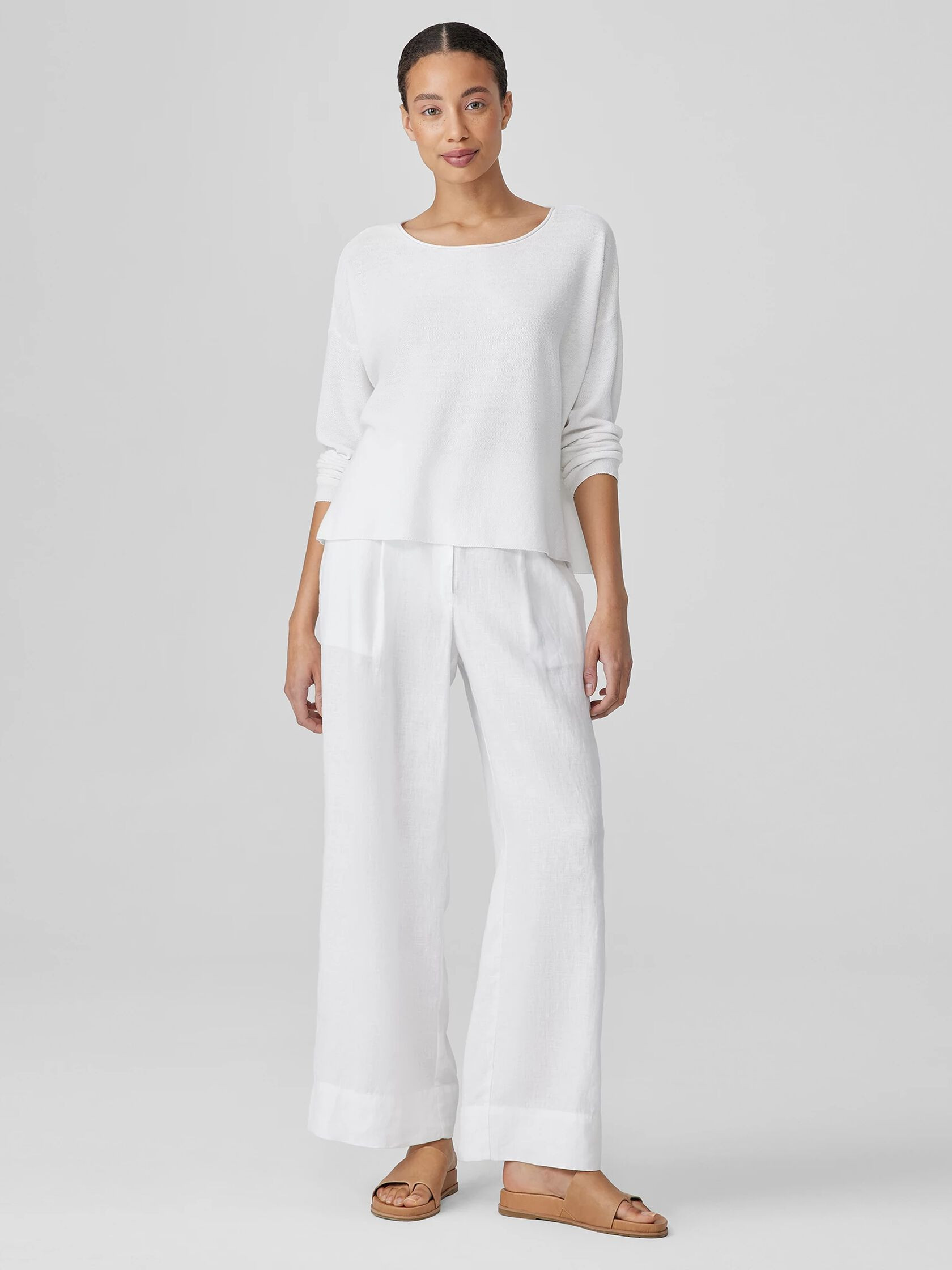 Organic Linen Cotton Jewel Neck Box-Top | Eileen Fisher