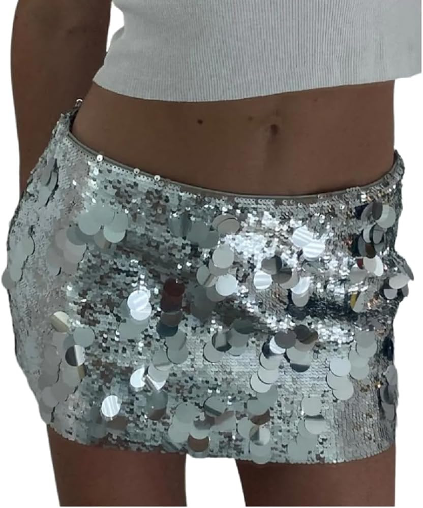ANKOMINA Women's Sexy Shiny Sequin Mini Skirt Glitter Low Waist Pencil Skirts Bodycon Dance Party... | Amazon (US)