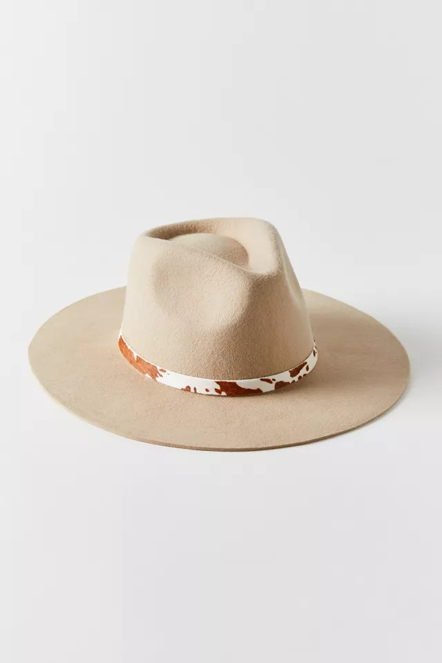 Animal Print Trim Flat Brim Felt Fedora | Urban Outfitters (US and RoW)