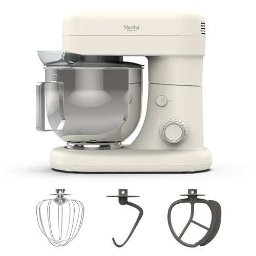 Martha Stewart  Tilt-Head Stand Mixer, 12 Speed, 5.3QT Stainless Steel Bowl, Splash Guard with Pour Chute, Whisk, Dough Hook, Flat Beater, Electric Kitchen Baking Mixer, Bread, Cake, Whip, Linen White | Amazon (US)