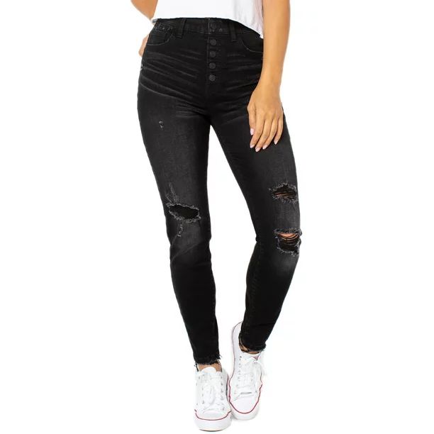 Celebrity Pink Women's Curvy Exposed Button Jeans - Walmart.com | Walmart (US)