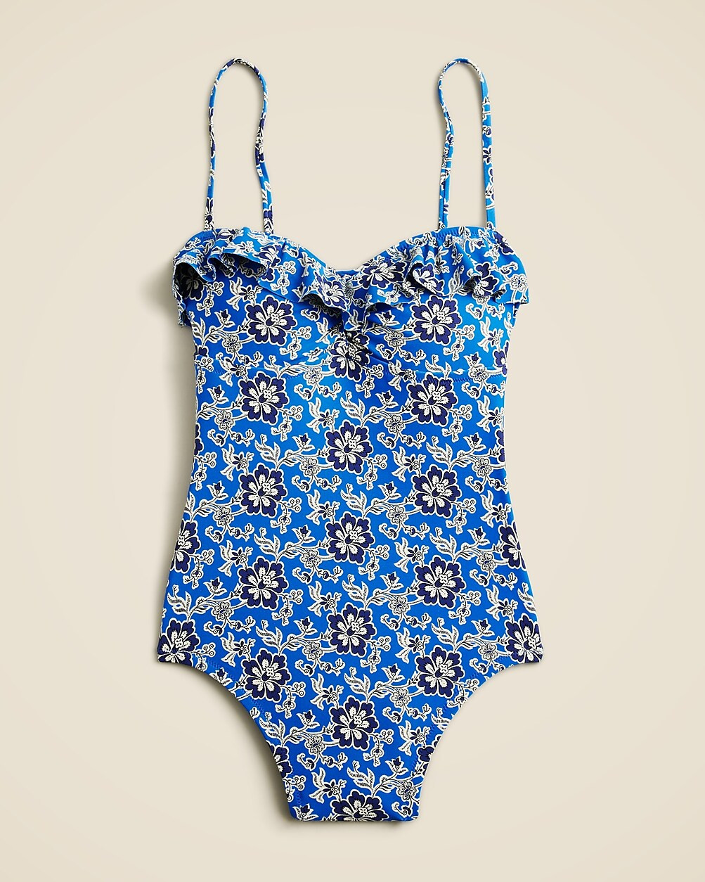 Ruffle one-piece swimsuit in cobalt floral | J. Crew US