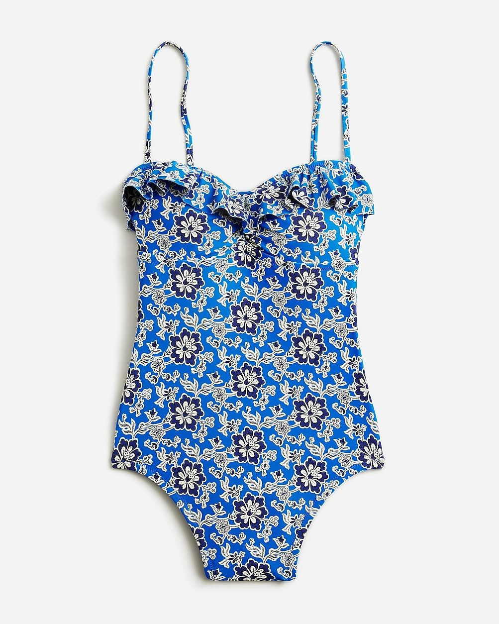 Ruffle one-piece swimsuit in cobalt floral | J.Crew US