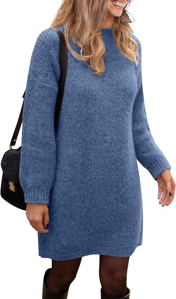 PRETTYGARDEN Women Knit Sweater Dress 2023 Fall Fashion Long Sleeve Crew Neck Casual Loose Short Pul | Amazon (US)