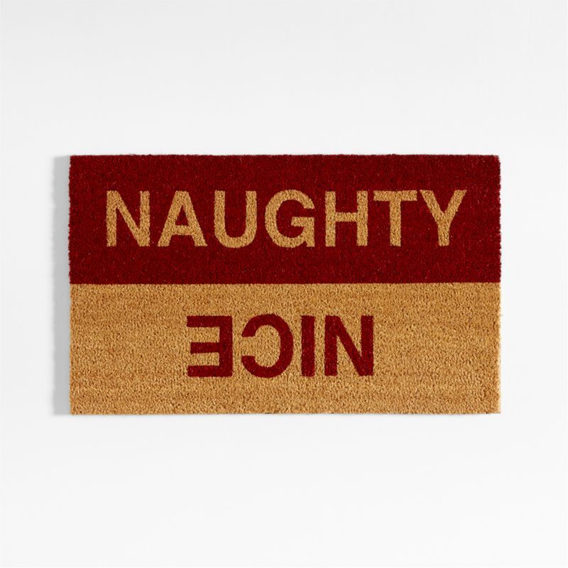 Naughty or Nice Red Holiday Doormat 18"x30" | Crate & Barrel | Crate & Barrel