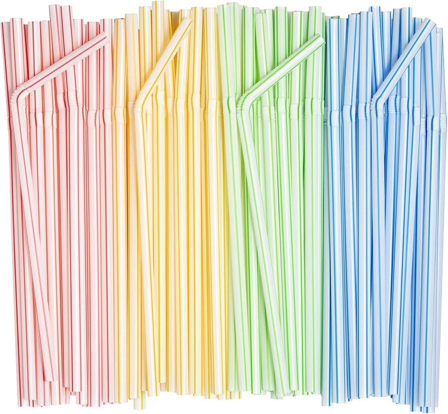 Comfy Package Flexible Disposable Plastic Straws [200 Pack] Assorted Colors | Amazon (US)