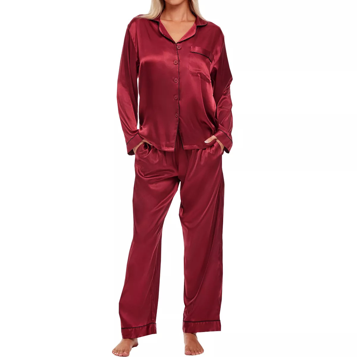 ADR Women's Satin Pajamas Set, Button Down Long Sleeve Top and Pants with Pockets, Silk like PJs ... | Target
