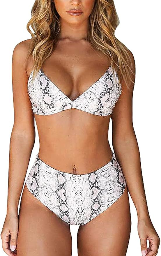 CharmLeaks Women Halter Bikini Swimsuit High Waist Swimwear 2 Piece Bathing Suits | Amazon (US)