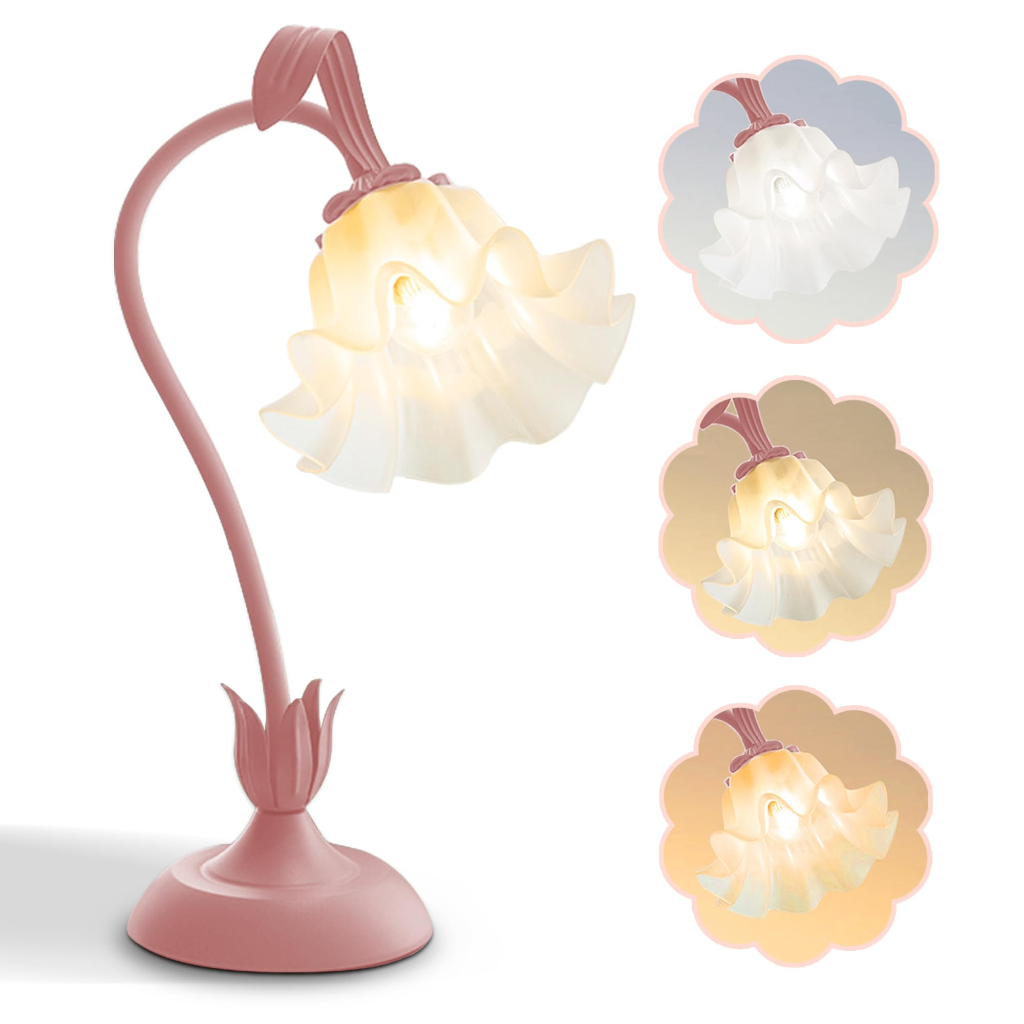 Flower Table Lamp,LED Reading Light Bedside Vintage Flower Night Light,3 Colors Modes Kawaii Beds... | Amazon (US)