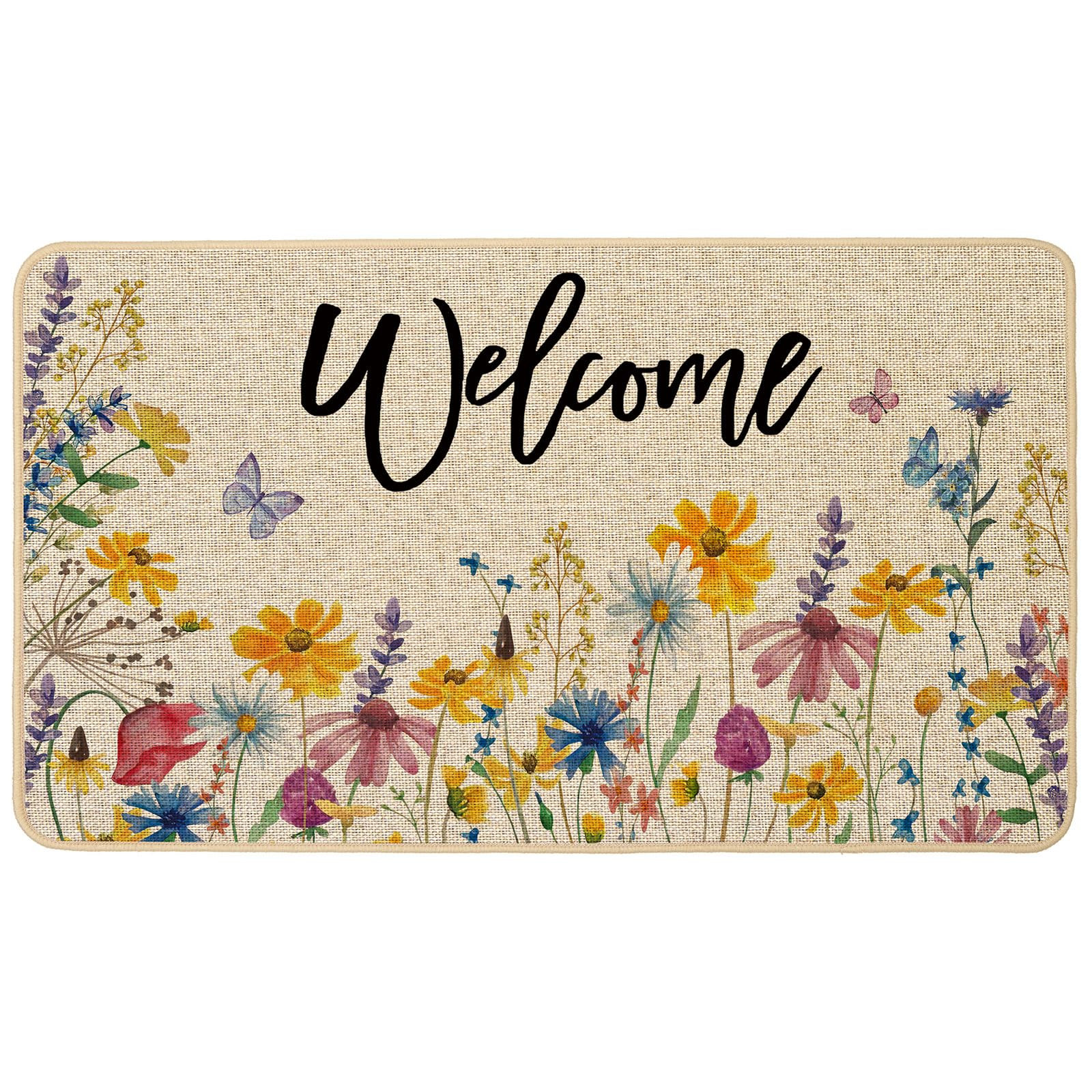 Baccessor Floral Flowers Welcome Doormat Outdoor Spring Summer Front Entrance Doormat Door Mat Ab... | Amazon (US)