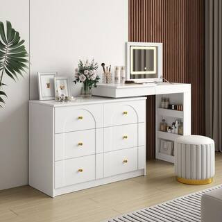 White Makeup Vanity with Mirror and Lights, Makeup Vanity Table with Flip-Top Tabletop and Storage 7-Drawers, 3-Shelves | The Home Depot
