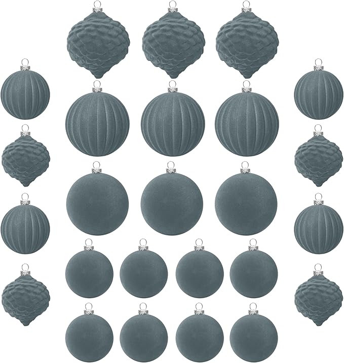 KI Store Velvet Christmas Balls Lux Gray 25pcs Flocked Christmas Tree Ornaments Assortment for Xm... | Amazon (US)