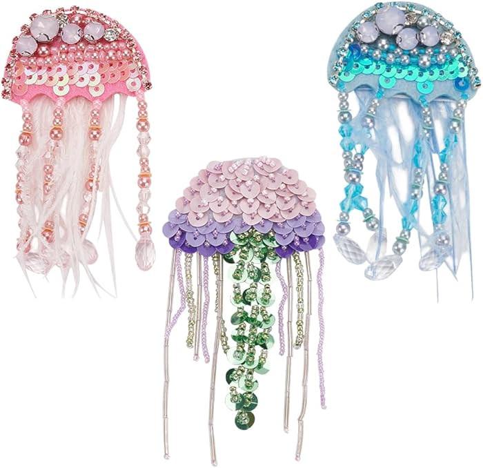3 Pcs Jellyfish Beaded Patch Sequin Jelly Fish Patches for T Shirt Sea Creature Patches with Tass... | Amazon (US)