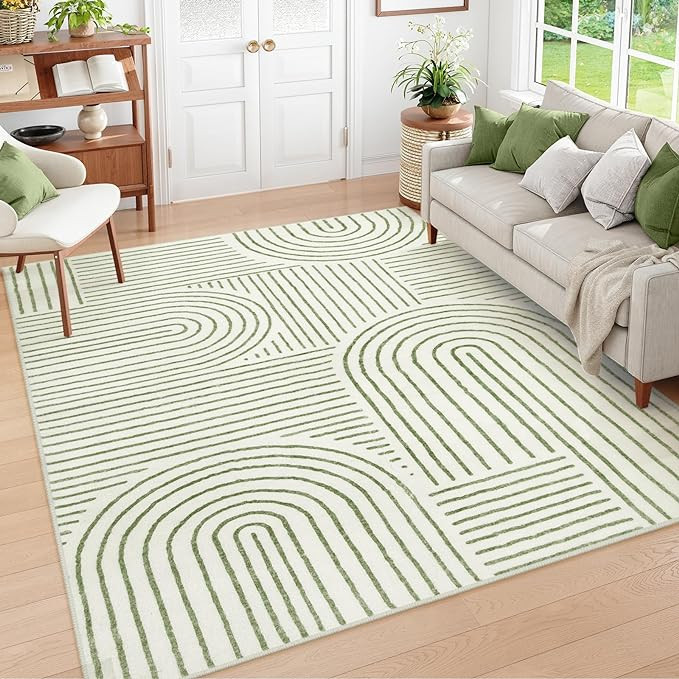Lahome Abstract Washable Area Rug 5x7, Soft Bedroom Rug Ultra-Thin Non Slip Green Rugs for Living... | Amazon (US)