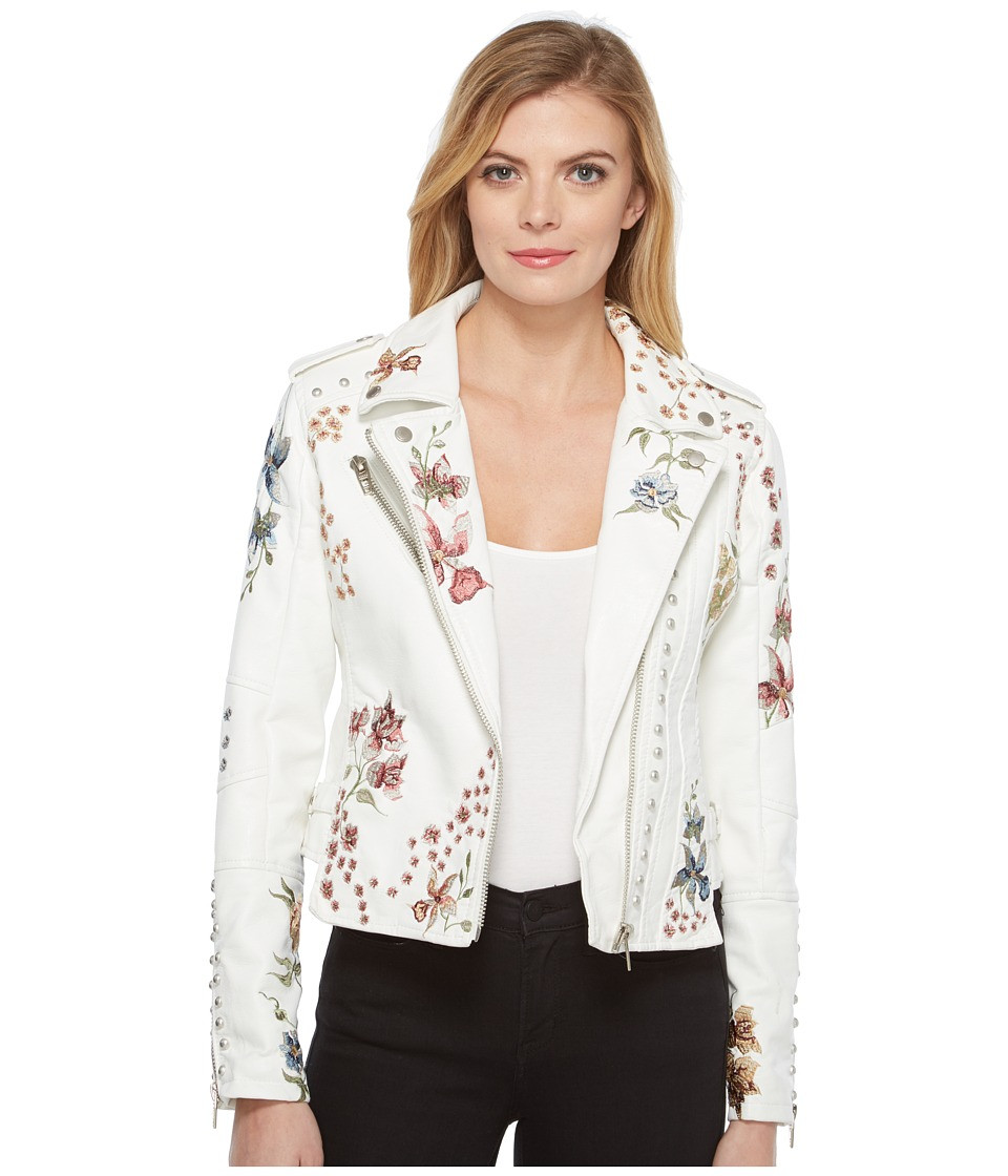 Blank NYC - White Floral Embroidered Moto Jacket in Midsummer Dream (Midsummer Dream) Women's Coat | Zappos