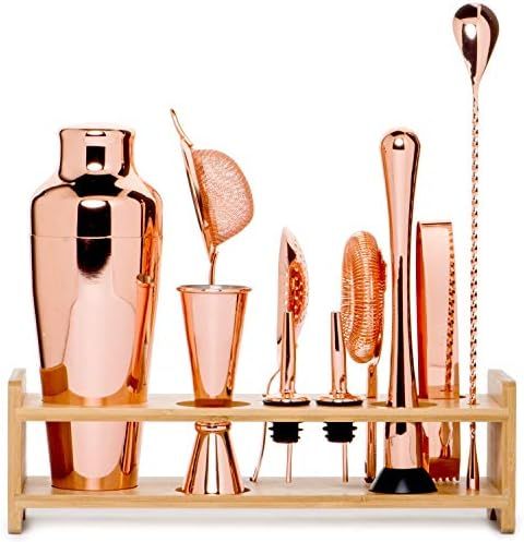 Jillmo Pro Martini Bartender Kit Copper Coated Rose Gold Stainless Steel Bar Set with Bamboo Stan... | Amazon (US)